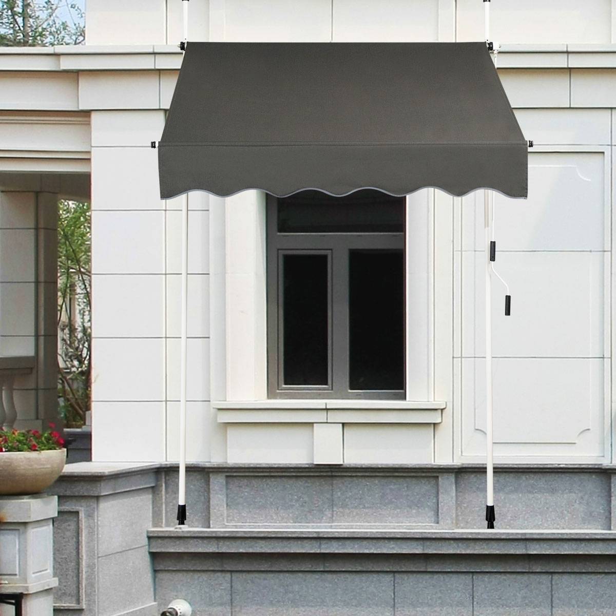 Maison Chic - Auvent Rétractable Manuel Store Banne 150x125CM Hauteur Réglable 2-3M sans Perçage en Métal et Tissu Gris - Image 4