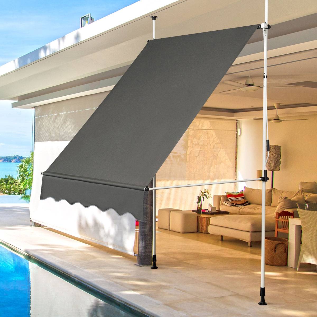 Maison Chic - Auvent Rétractable Manuel Store Banne 150x125CM Hauteur Réglable 2-3M sans Perçage en Métal et Tissu Gris - Image 2