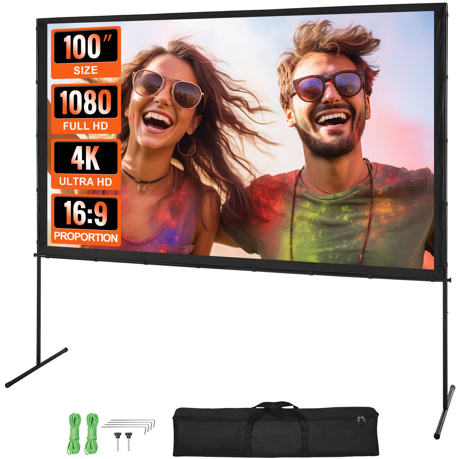 Vevor - VEVOR Écran projection sur pied portable 100 pouces 16:9 HD, double face anti-plis, sac.