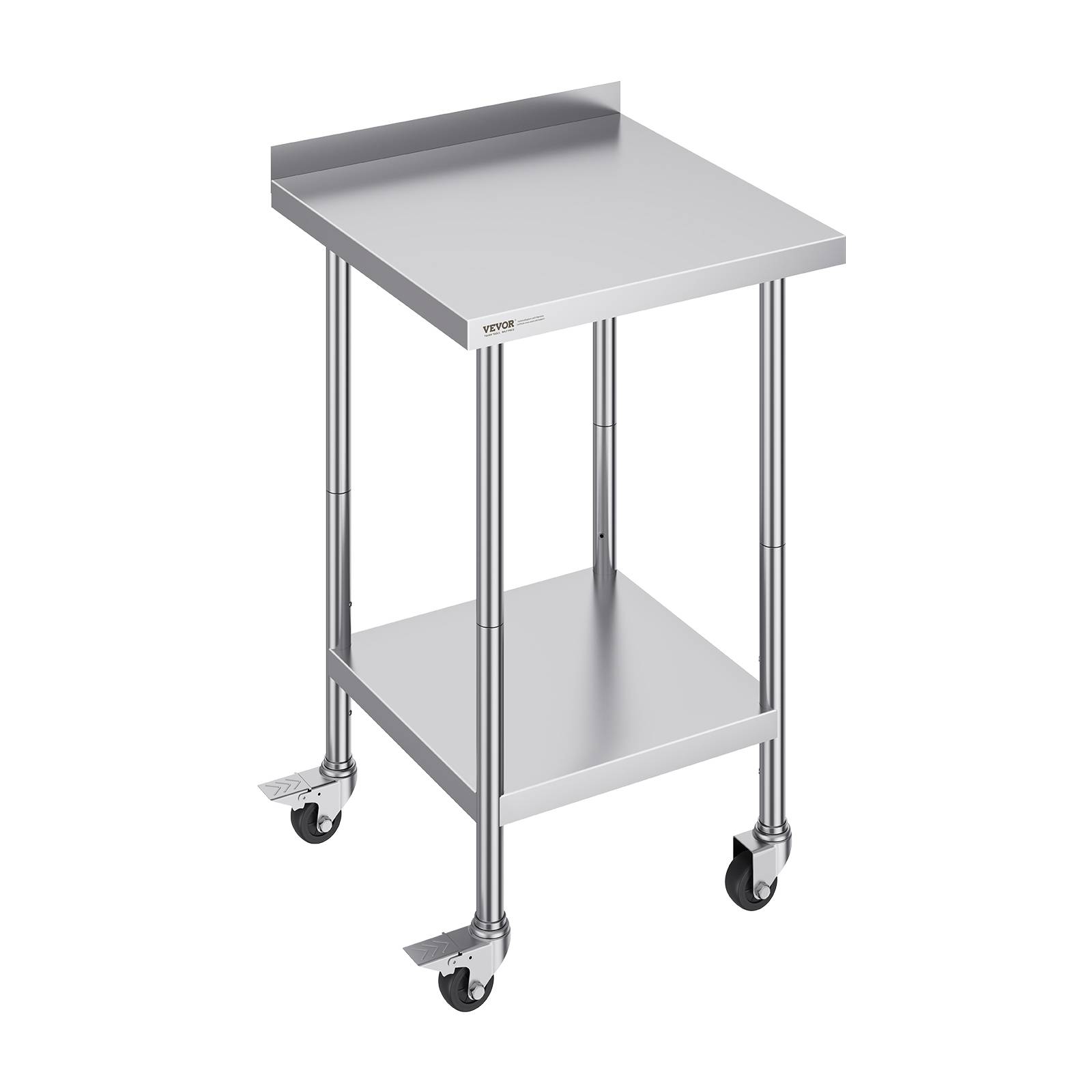 VEVOR Table de travail inox 61x61x100.6 cm, préparation aliments, roulettes, étagères réglables, pour restaurant. - Image 1