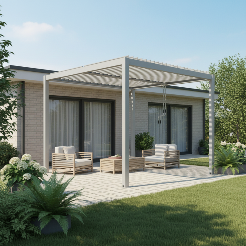 Pergola bioclimatique autoportante 3x3m aluminium gris clair X-METAL