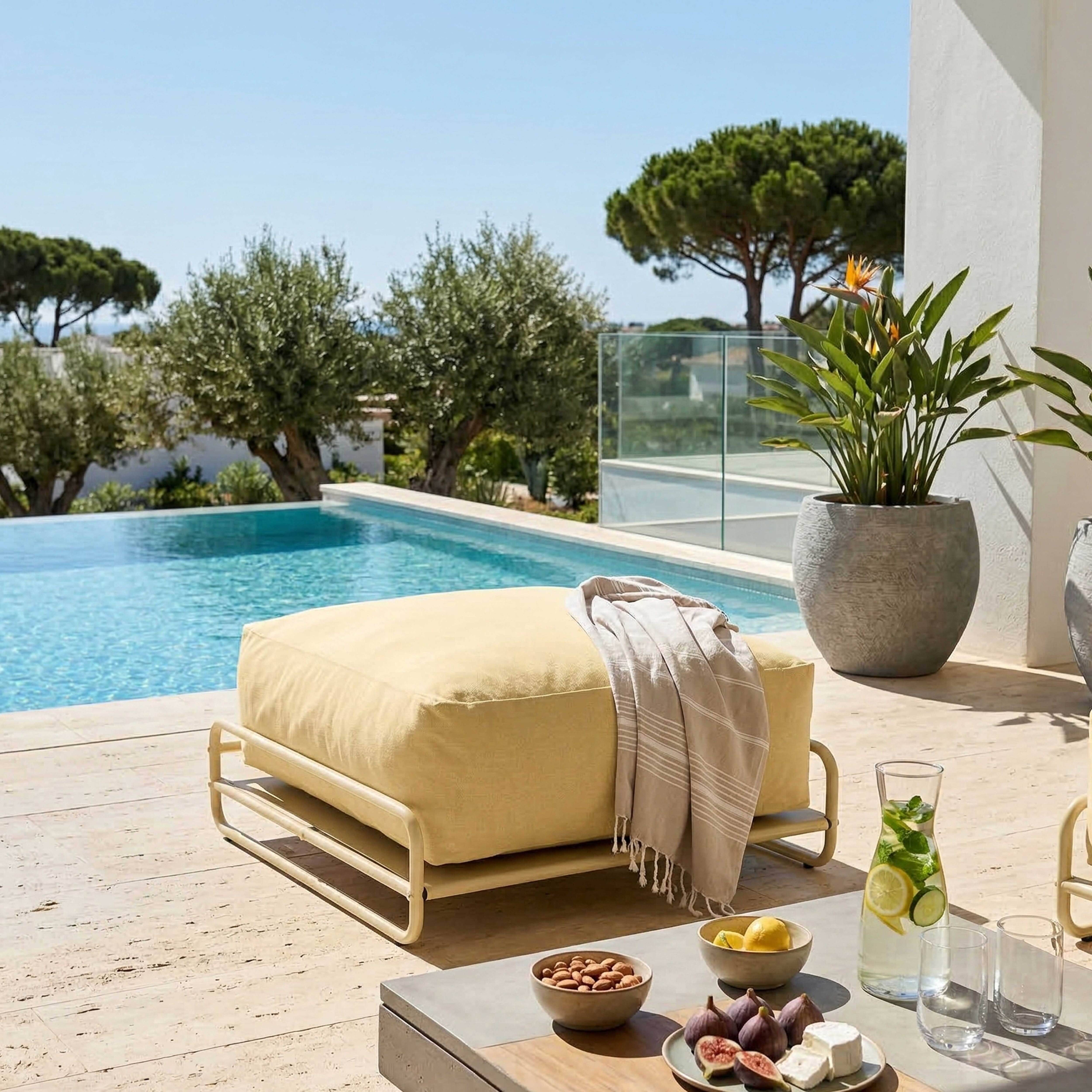 Oviala - Pouf pour salon de jardin modulable avec structure jaune clair Mixi - Oviala - Image 1
