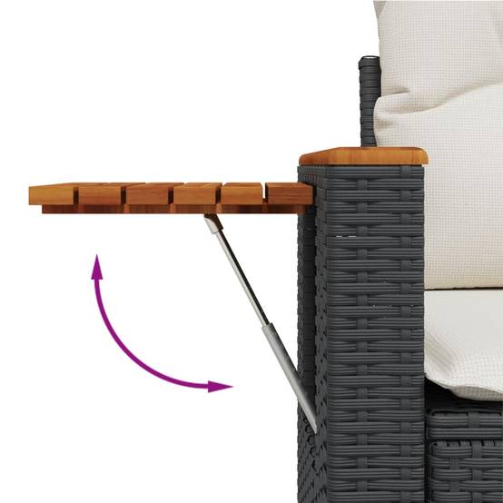 Canapé de jardin 6 places modulable en poly rotin avec table basse et pouf pour balcon Noir et Crème – ComfortXL Outdoor Living - Image 9