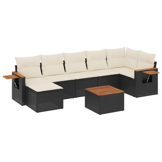 Canapé de jardin 6 places modulable en poly rotin avec table basse et pouf pour balcon Noir et Crème – ComfortXL Outdoor Living - Image 2