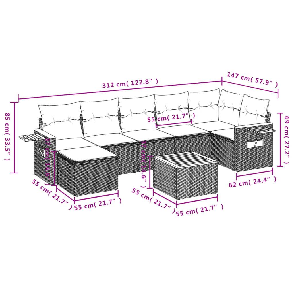 Canapé de jardin 6 places modulable en poly rotin avec table basse et pouf pour balcon Noir et Crème – ComfortXL Outdoor Living - Image 10
