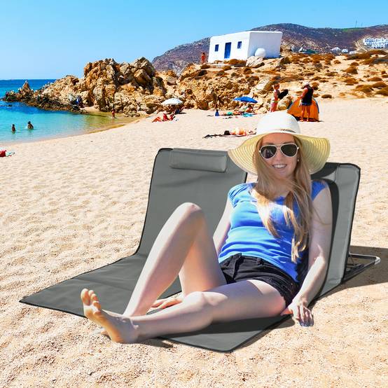 Lot de 2 tapis de plage, réglables et pliables, 124 cm (L) x 53 cm (l) x 37-50 cm (H), gris - Image 3