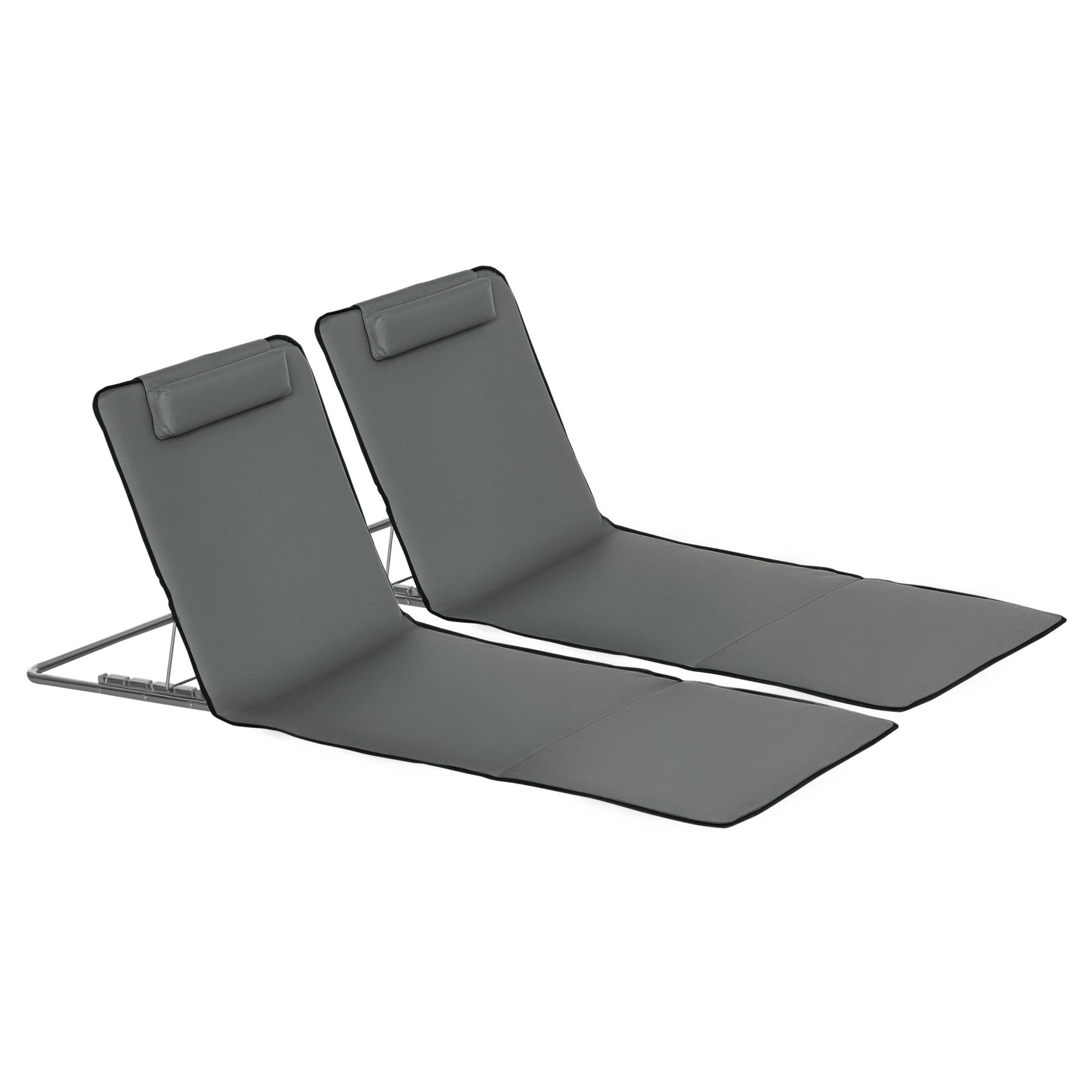 Lot de 2 tapis de plage, réglables et pliables, 124 cm (L) x 53 cm (l) x 37-50 cm (H), gris - Image 1