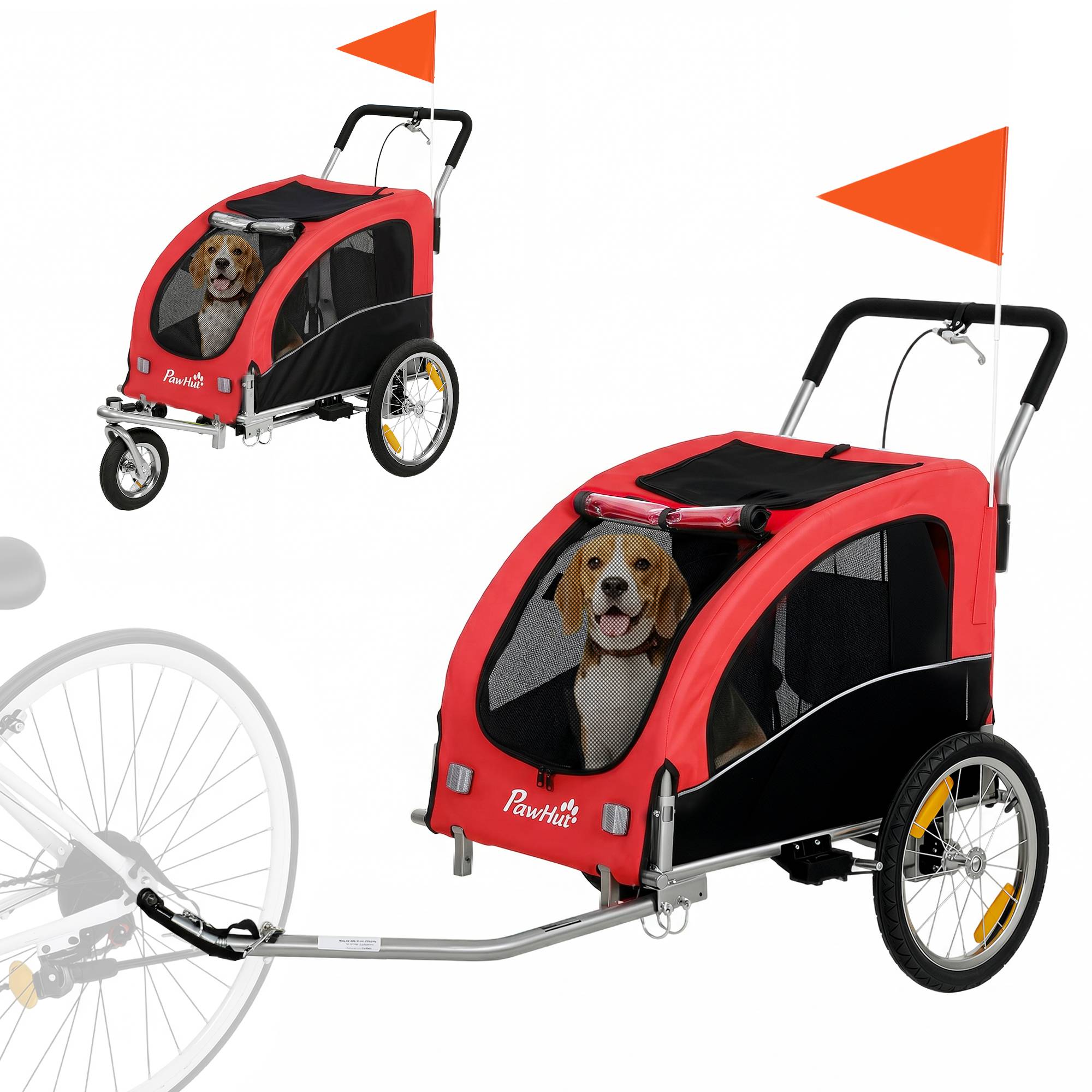 ComfortXL - Remorque vélo pour chien 2-en-1 en acier et tissu Oxford rouge 160 x 71 x 101 cm avec suspension et poussette - Image 2