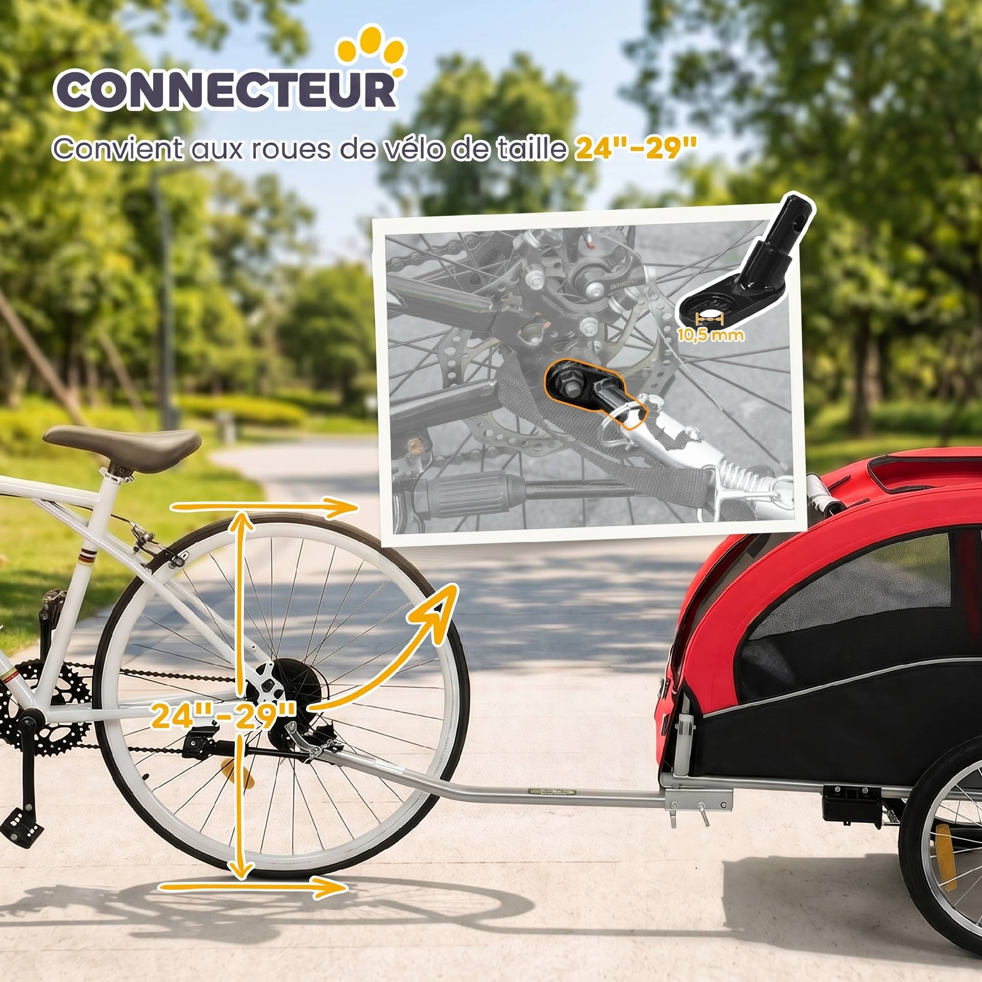 ComfortXL - Remorque vélo pour chien 2-en-1 en acier et tissu Oxford rouge 160 x 71 x 101 cm avec suspension et poussette - Image 7