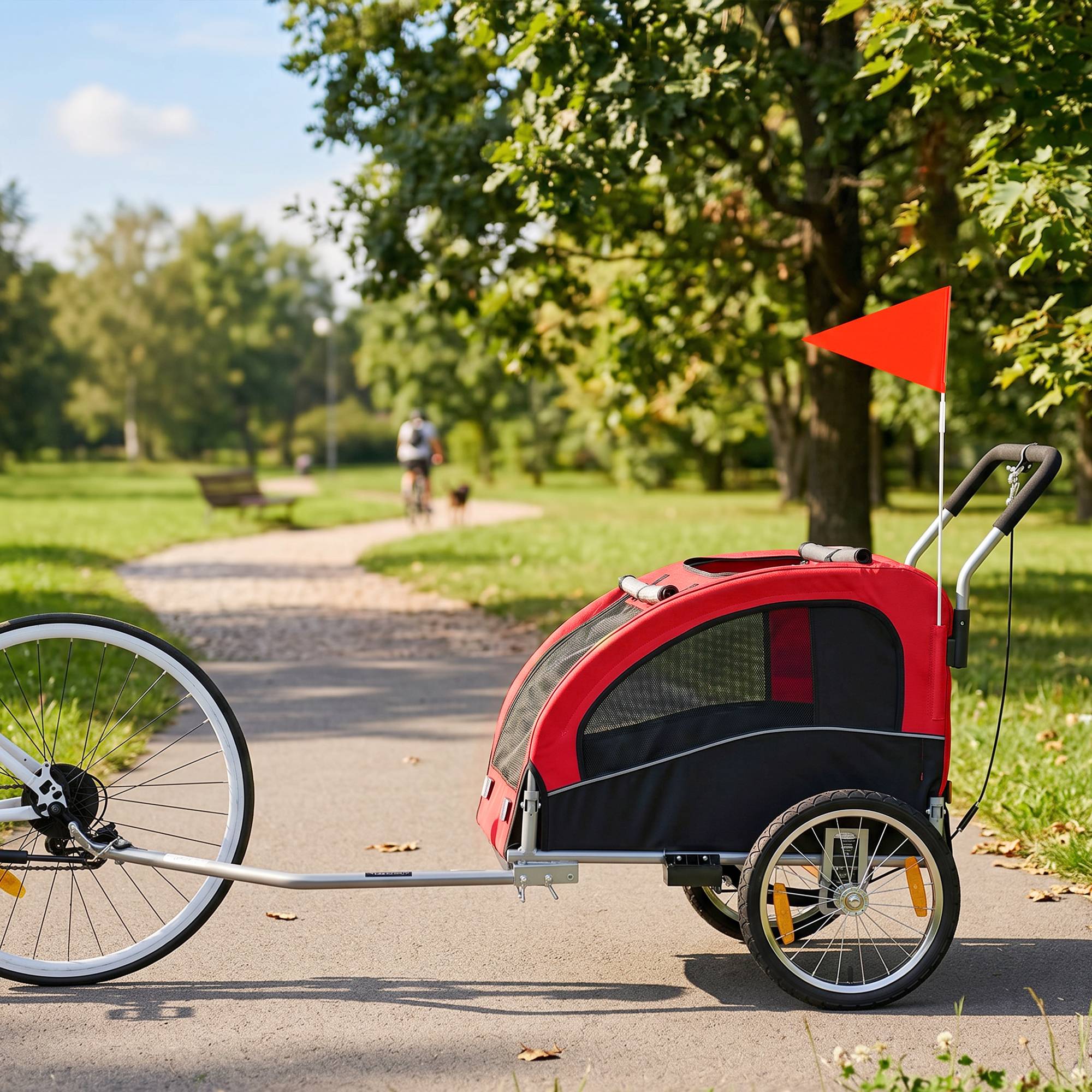 ComfortXL - Remorque vélo pour chien 2-en-1 en acier et tissu Oxford rouge 160 x 71 x 101 cm avec suspension et poussette - Image 9