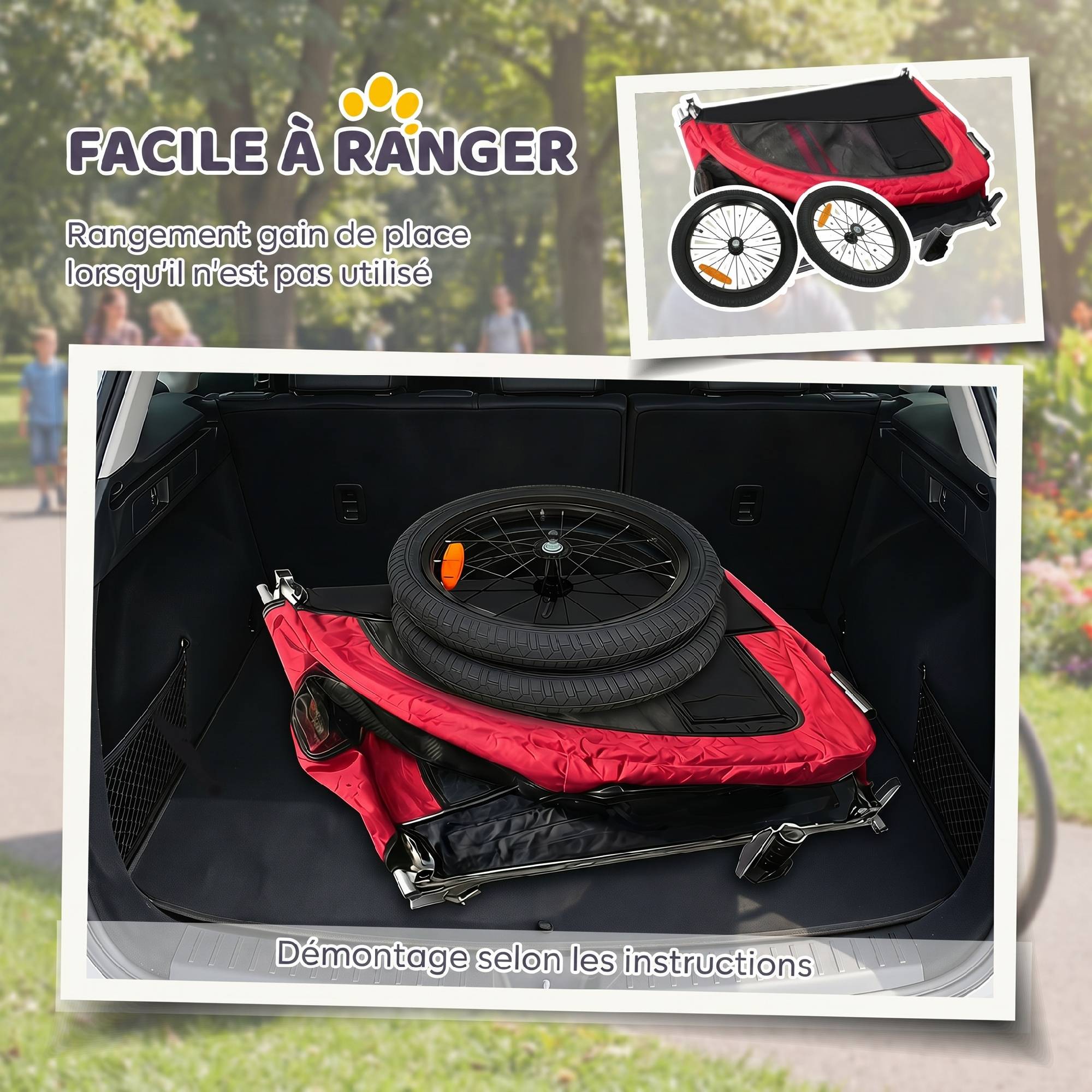 ComfortXL - Remorque vélo pour chien 2-en-1 en acier et tissu Oxford rouge 160 x 71 x 101 cm avec suspension et poussette - Image 6