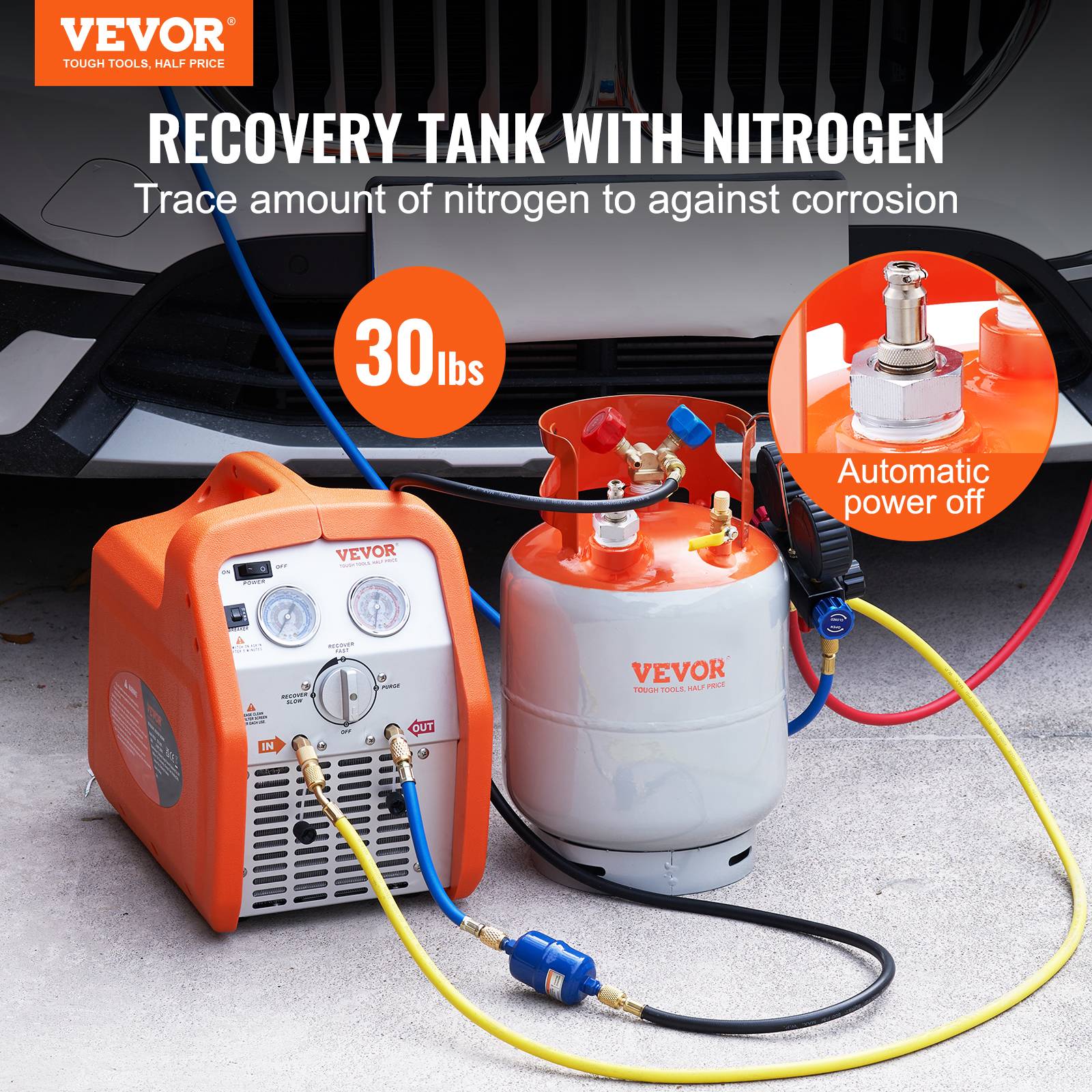 VEVOR Réservoir récupération fréon, 30 lb, avec flotteur. Adaptateur ¼ à ½. Réutilisable pour CVC. - Image 2