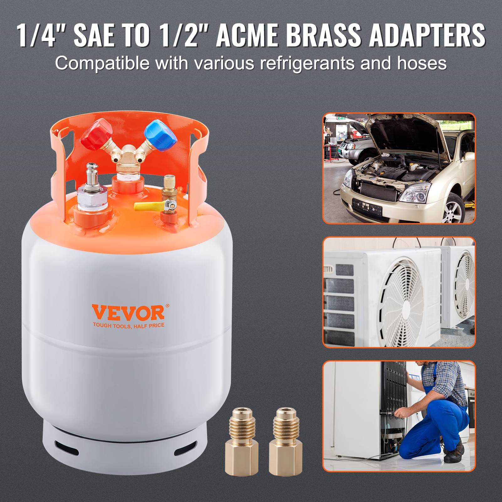 VEVOR Réservoir récupération fréon, 30 lb, avec flotteur. Adaptateur ¼ à ½. Réutilisable pour CVC. - Image 3