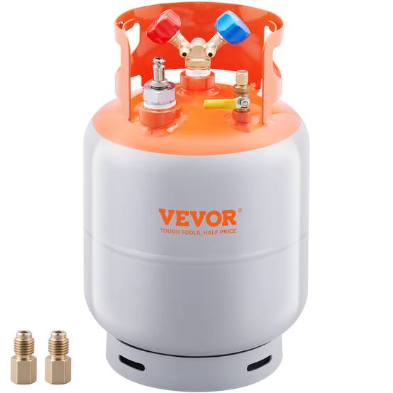 VEVOR Réservoir récupération fréon, 30 lb, avec flotteur. Adaptateur ¼ à ½. Réutilisable pour CVC. - Image 1
