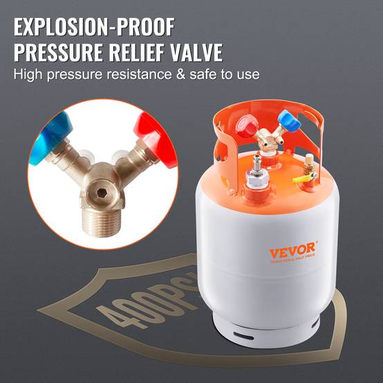 VEVOR Réservoir récupération fréon, 30 lb, avec flotteur. Adaptateur ¼ à ½. Réutilisable pour CVC. - Image 4