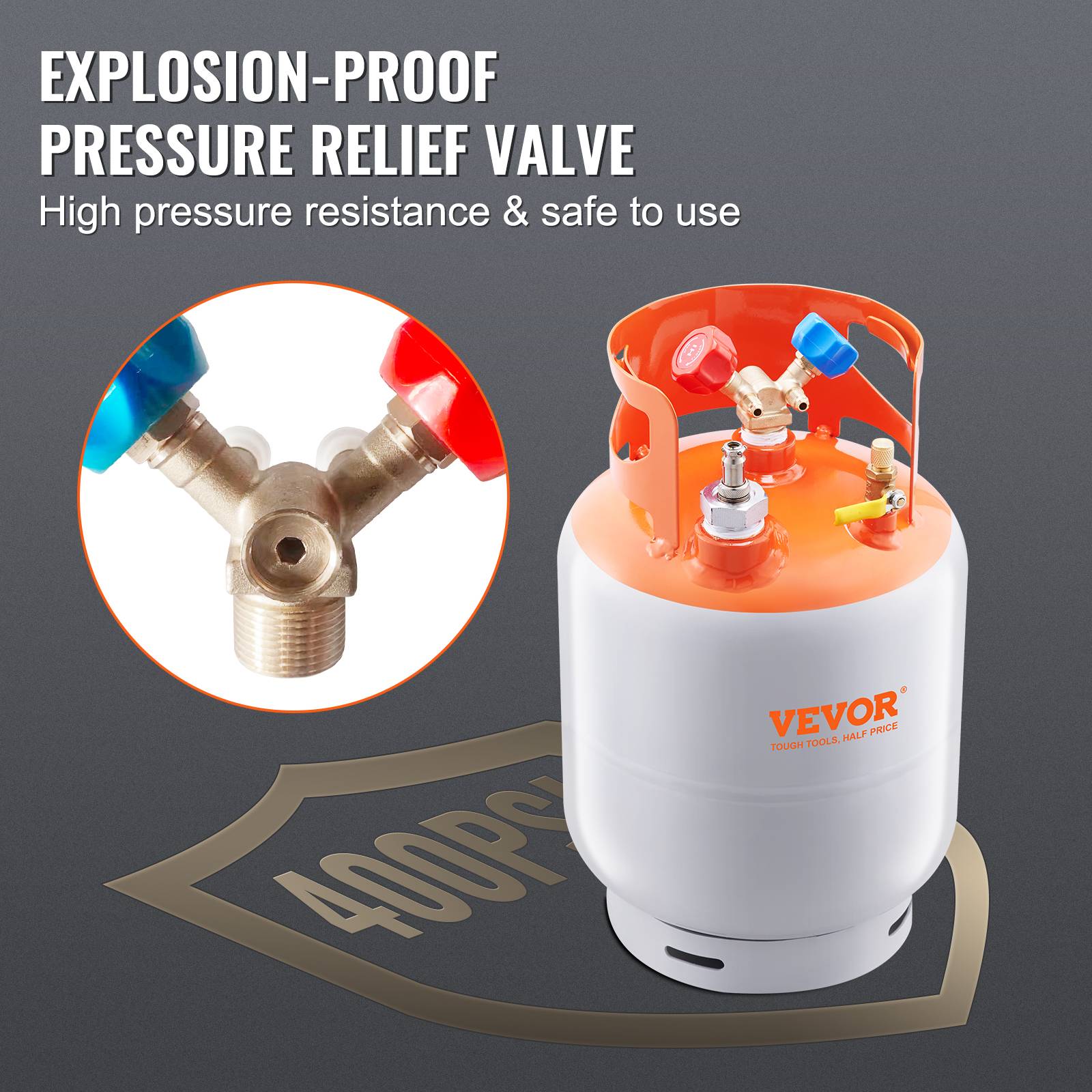 VEVOR Réservoir récupération fréon, 30 lb, avec flotteur. Adaptateur ¼ à ½. Réutilisable pour CVC. - Image 4