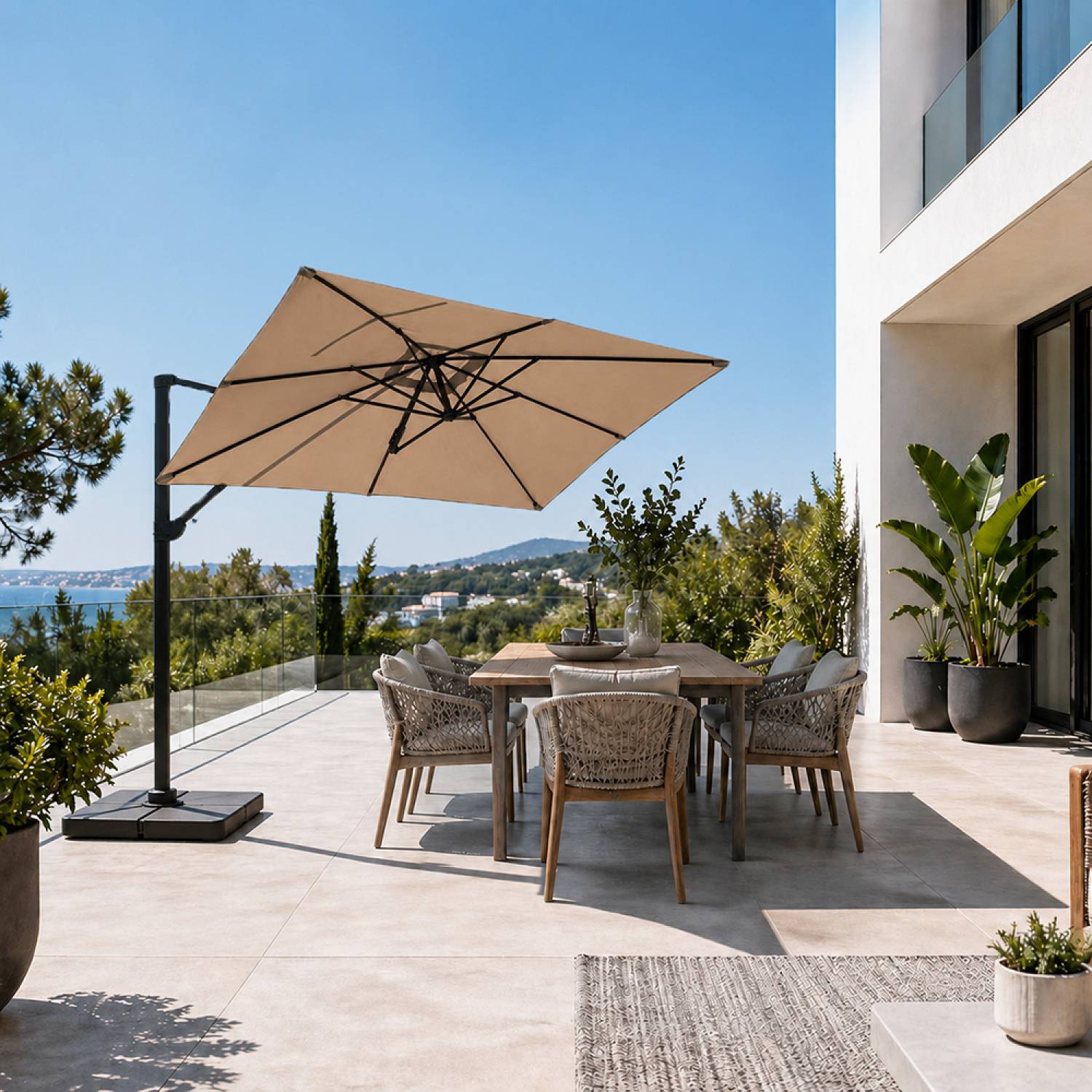 Parasol rectangulaire 2x3m déporté rotatif gris PIANA - Image 5