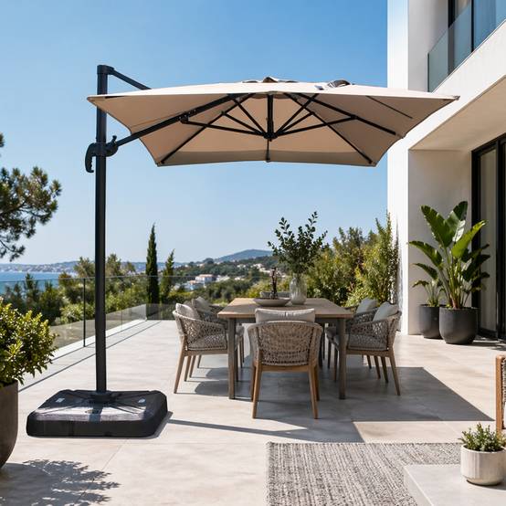 Parasol rectangulaire 2x3m déporté rotatif gris PIANA - Image 2