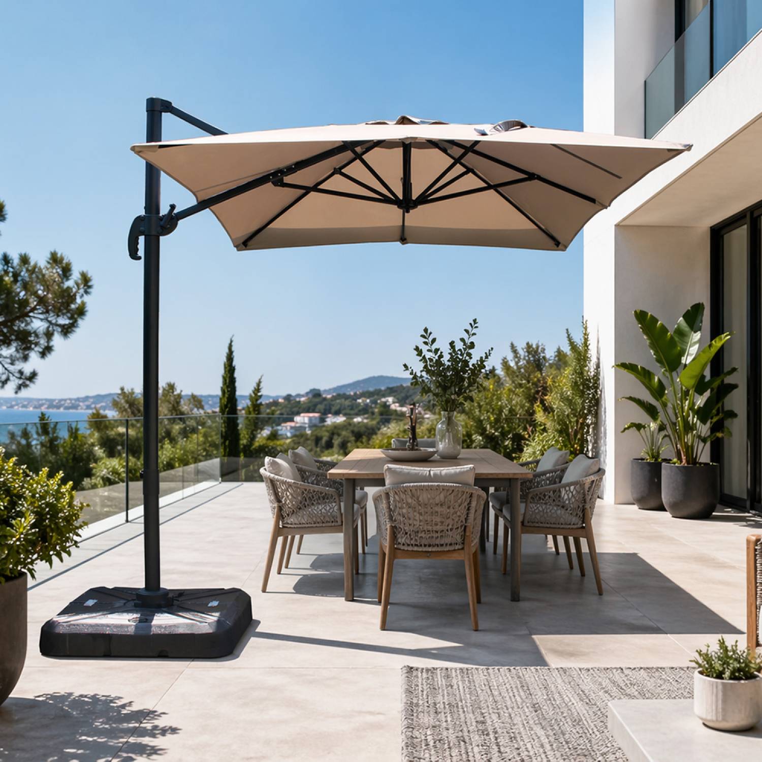 Parasol rectangulaire 2x3m déporté rotatif gris PIANA - Image 2