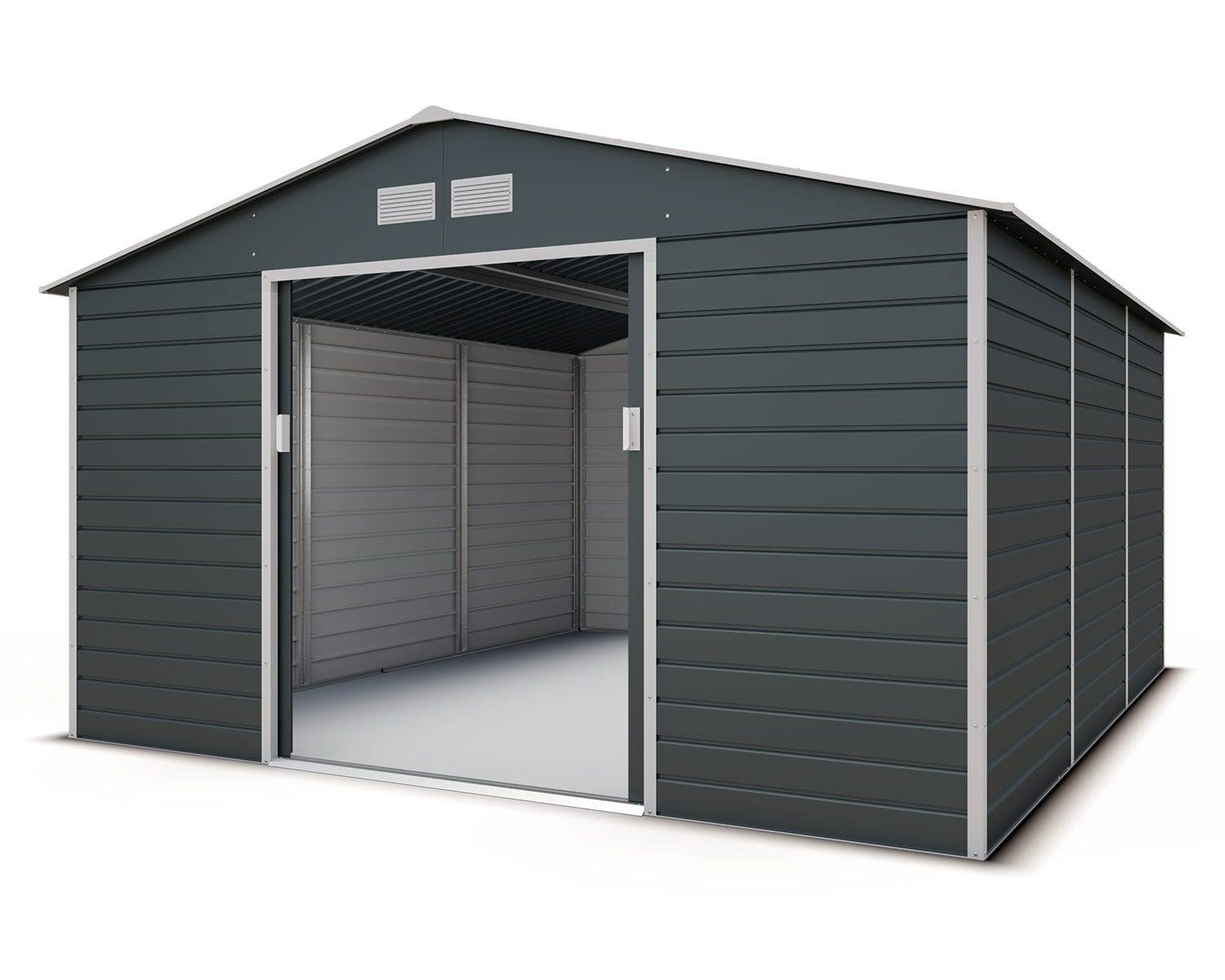Abri de jardin métal gris 12,27 m2 + kit d'ancrage - Image 2