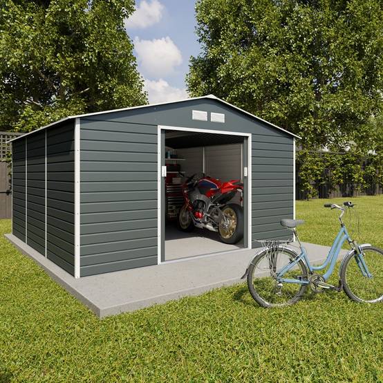 Abri de jardin métal gris 12,27 m2 + kit d'ancrage - Image 1