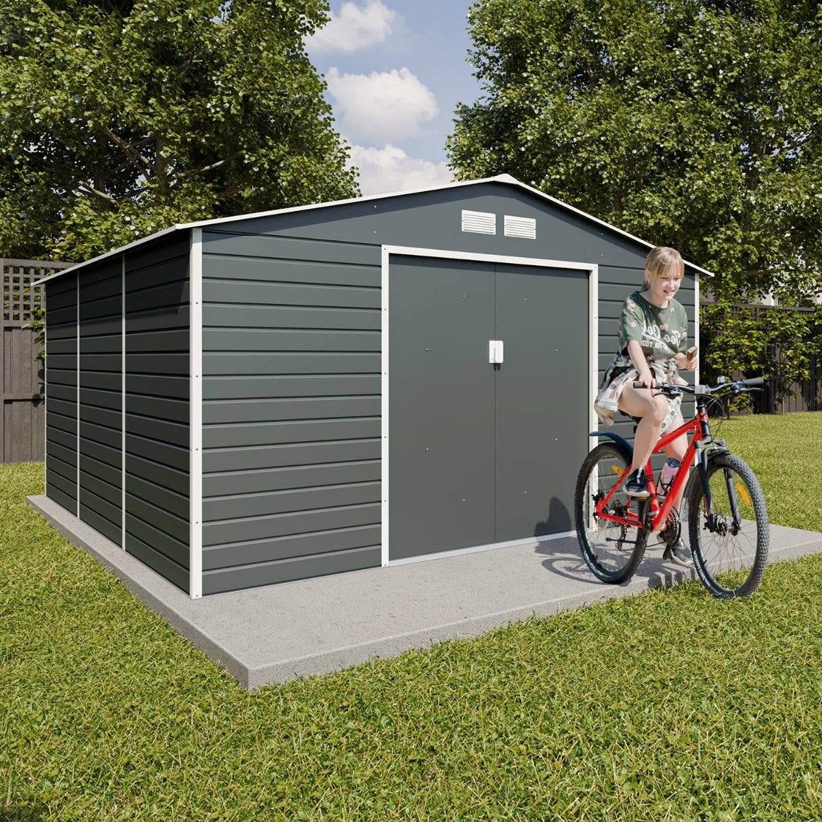 Abri de jardin métal gris 12,27 m2 + kit d'ancrage - Image 4