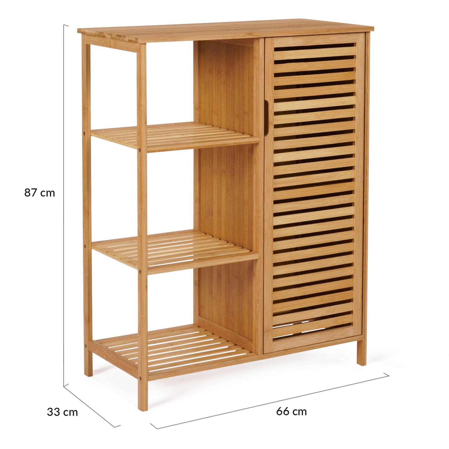 Meuble de rangement salle de bain bambou BEA 3 étagères avec placard - Image 6
