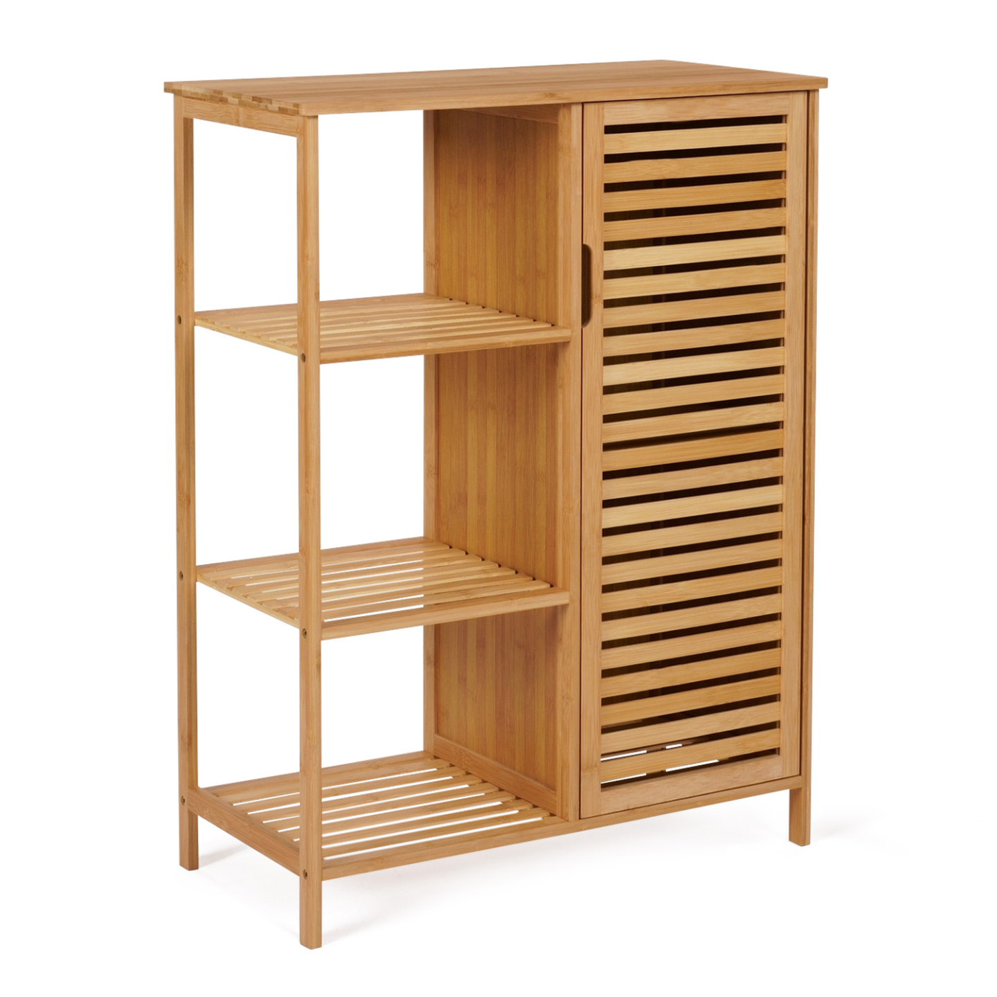 Meuble de rangement salle de bain bambou BEA 3 étagères avec placard - Image 2