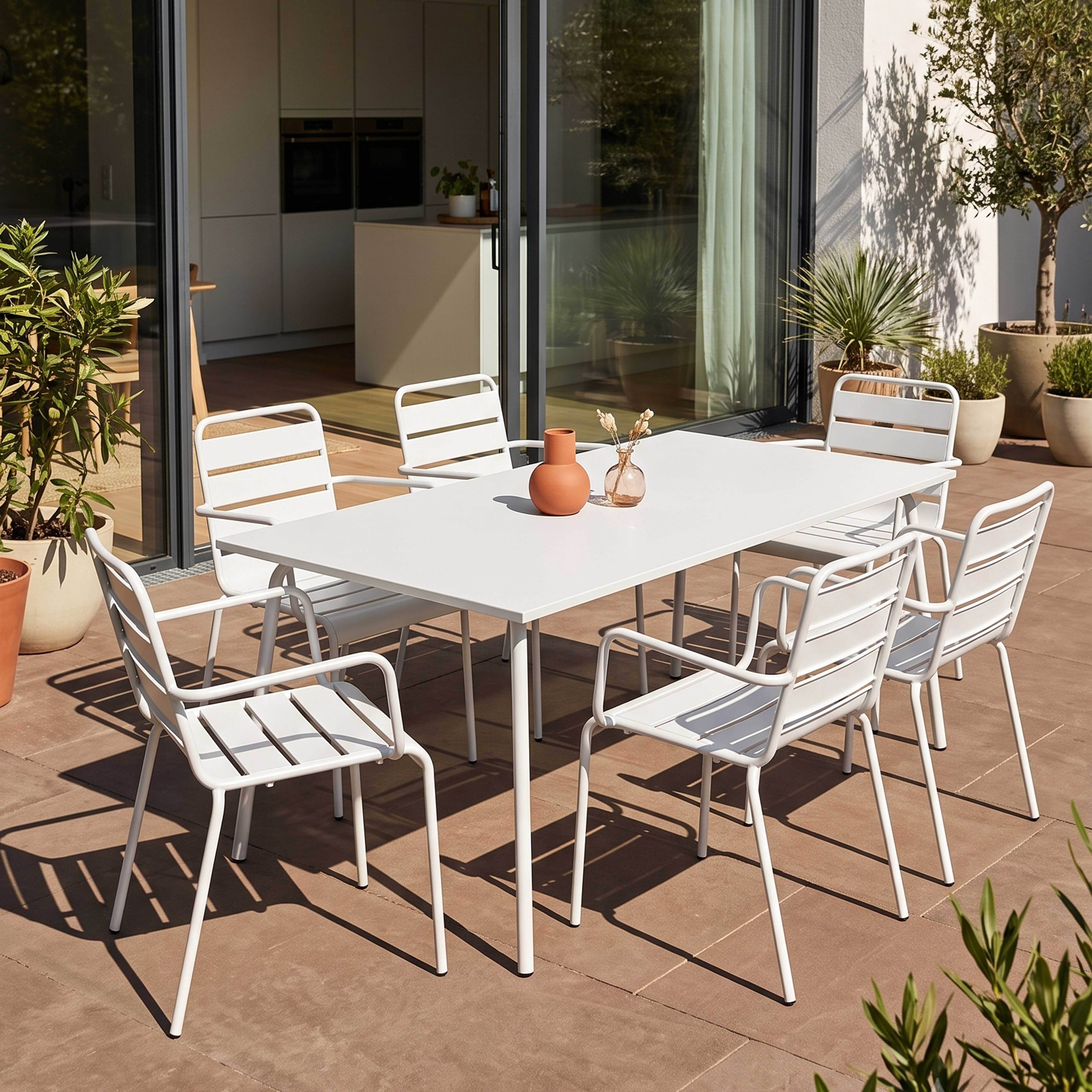 Oviala - Ensemble table de jardin et 6 fauteuils en métal blanc Palavas - Oviala - Imagen 2