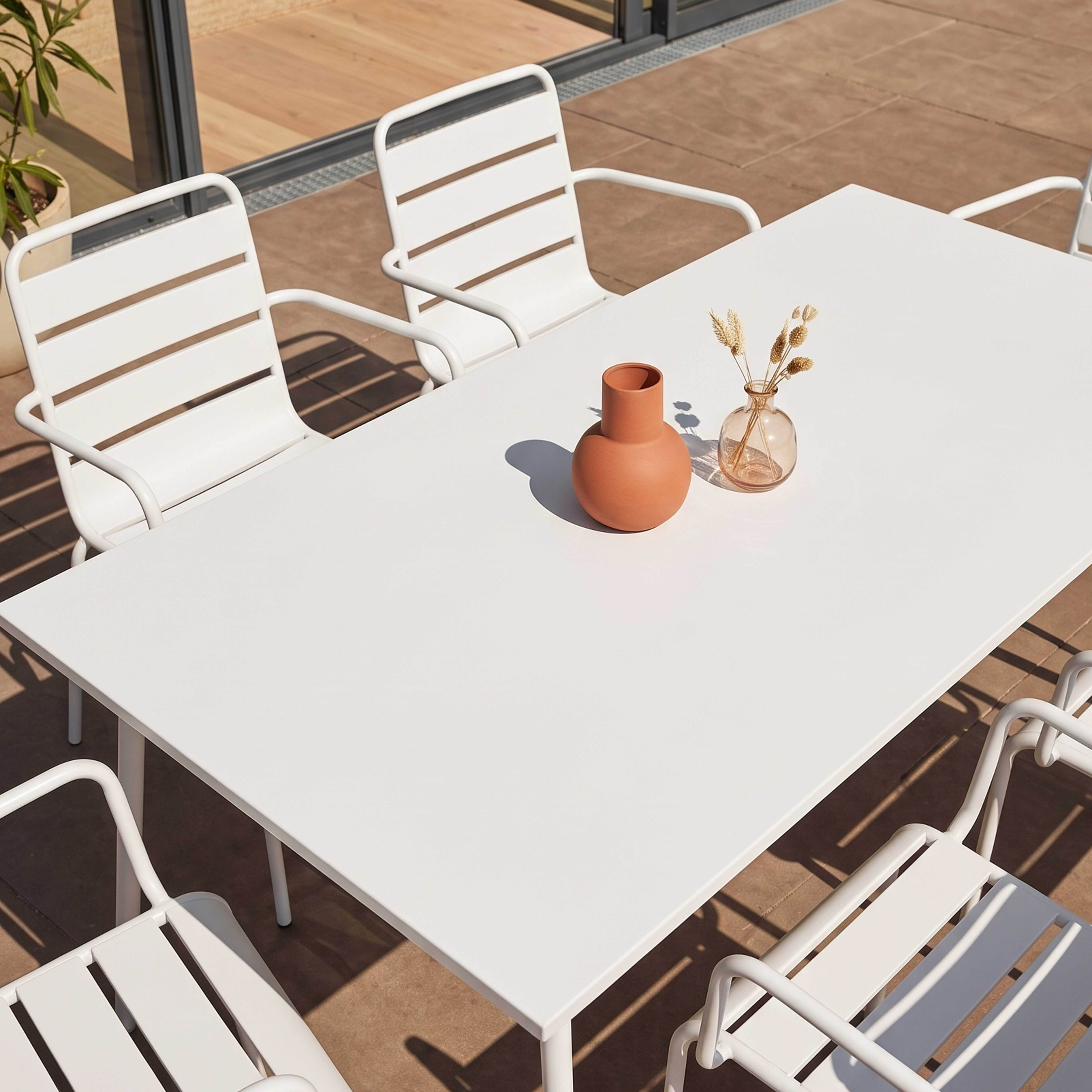 Oviala - Ensemble table de jardin et 6 fauteuils en métal blanc Palavas - Oviala - Imagen 3