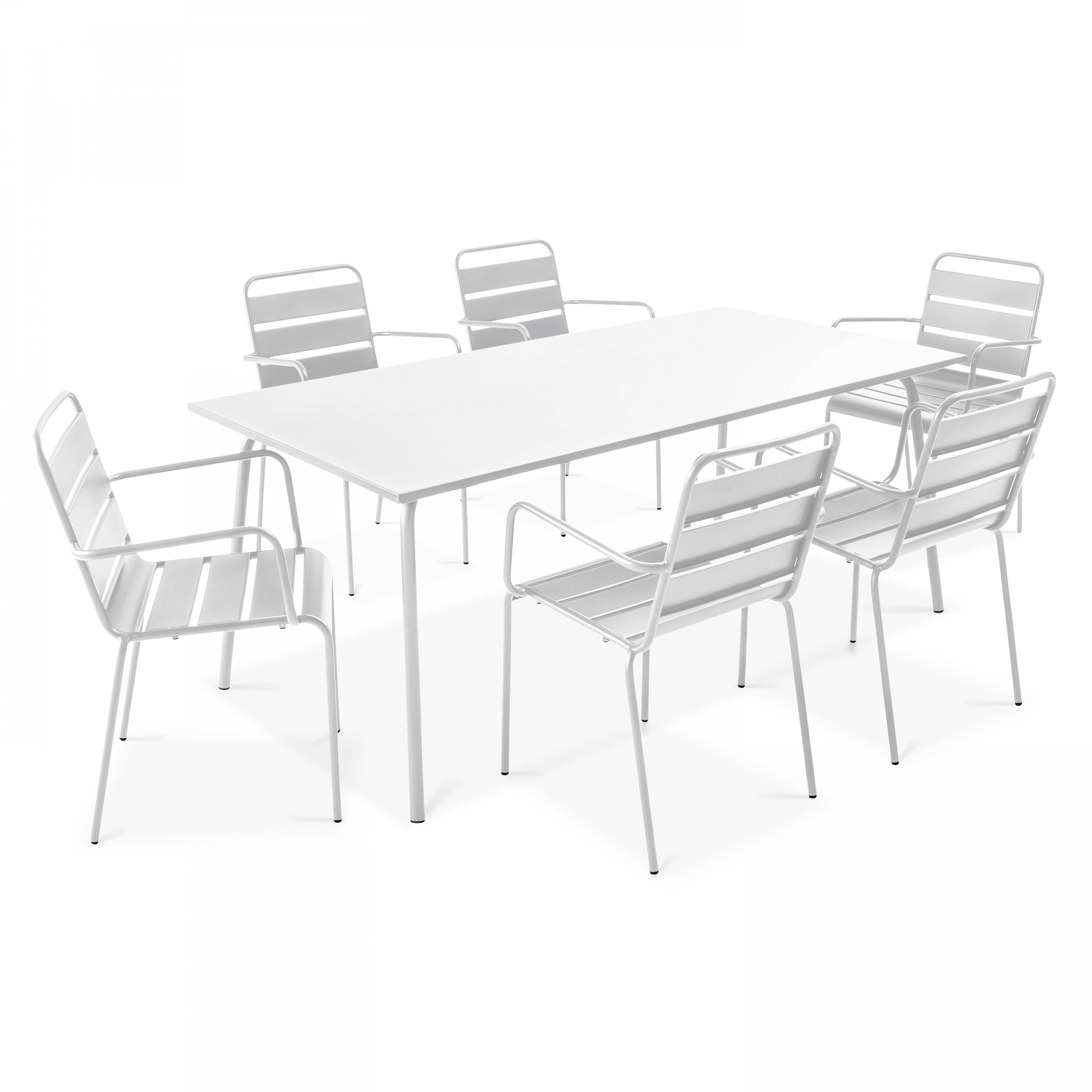 Oviala - Ensemble table de jardin et 6 fauteuils en métal blanc Palavas - Oviala - Imagen 1