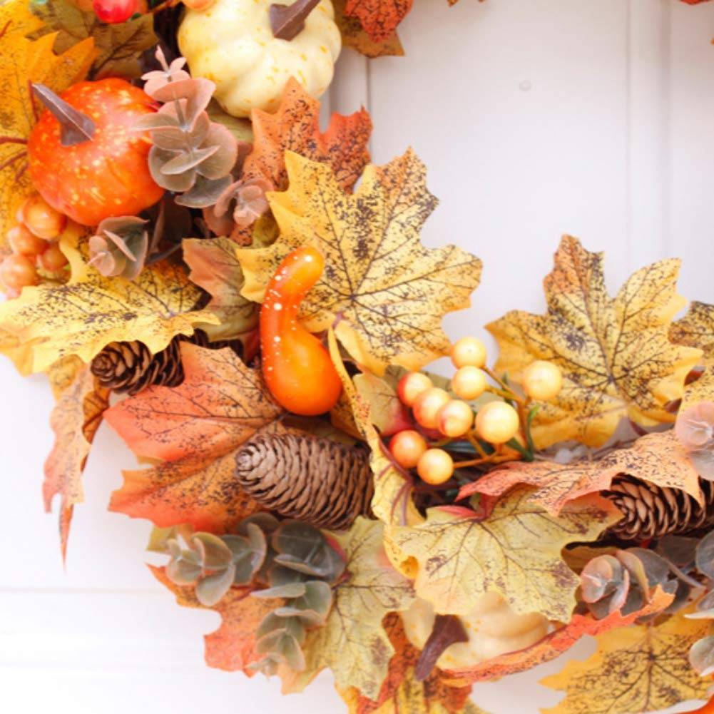 Couronne de citrouilles d'automne 45 cm, décoration d'intérieur pour Thanksgiving, décoration d'intérieur, couronnes de Noël - Image 4