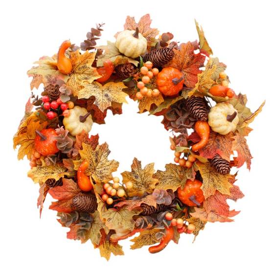 Couronne de citrouilles d'automne 45 cm, décoration d'intérieur pour Thanksgiving, décoration d'intérieur, couronnes de Noël - Image 1