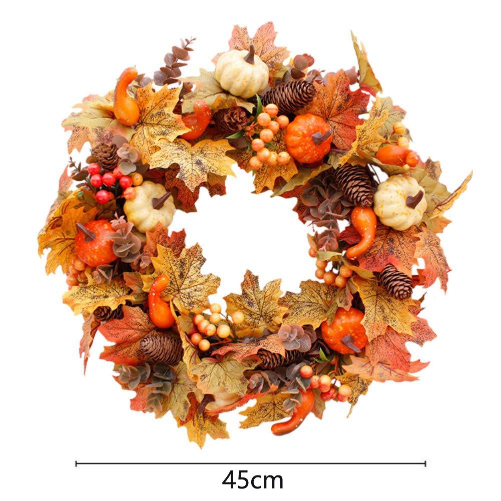 Couronne de citrouilles d'automne 45 cm, décoration d'intérieur pour Thanksgiving, décoration d'intérieur, couronnes de Noël - Image 2