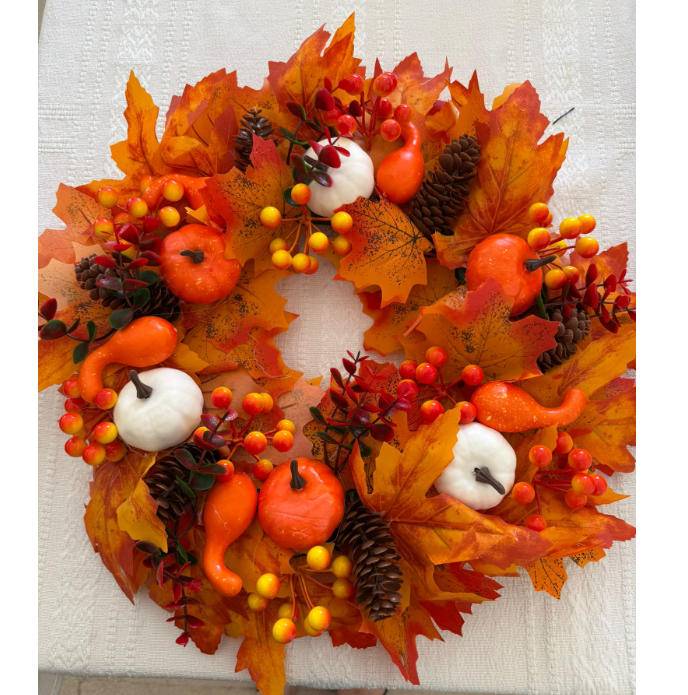 Couronne de citrouilles d'automne 45 cm, décoration d'intérieur pour Thanksgiving, décoration d'intérieur, couronnes de Noël - Image 6