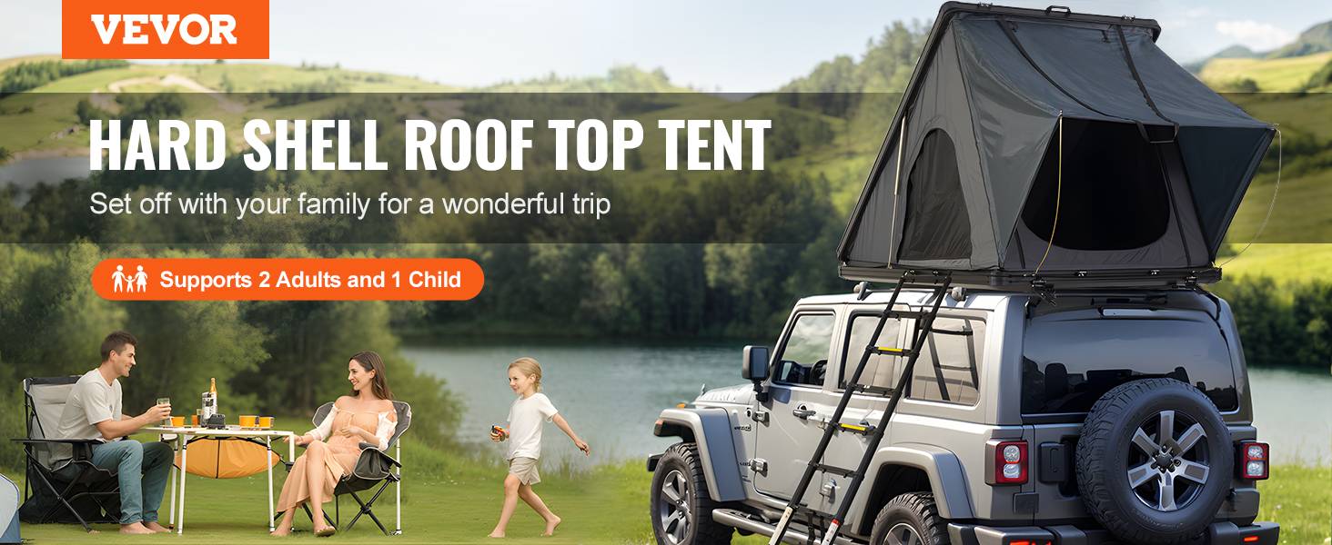 VEVOR Tente de toit rigide Naturnest 2-3 pers., échelle télescopique, matelas épais, imperméable. - Image 9