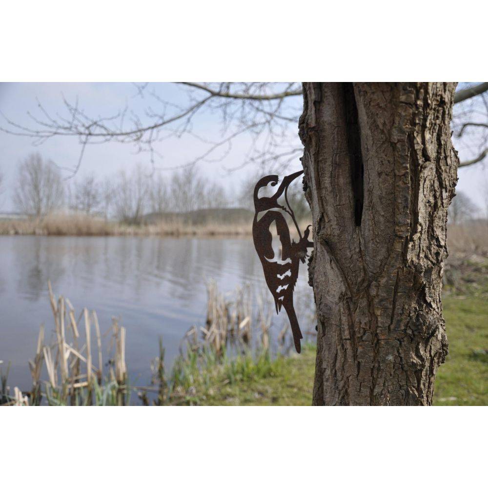 Metalbird - Oiseau sur pique pic epeiche en acier corten - Imagen 4