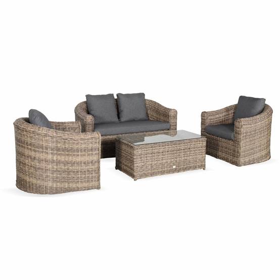 sweeek - Salon de jardin en résine tressée arrondie 4 places - Valentino Naturel - Coussins anthracite. canapé fauteuils table basse | sweeek - Image 2
