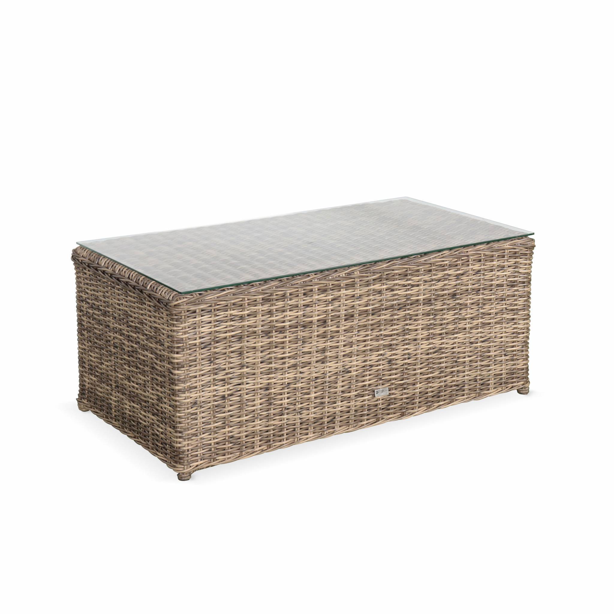 sweeek - Salon de jardin en résine tressée arrondie 4 places - Valentino Naturel - Coussins anthracite. canapé fauteuils table basse | sweeek - Image 6
