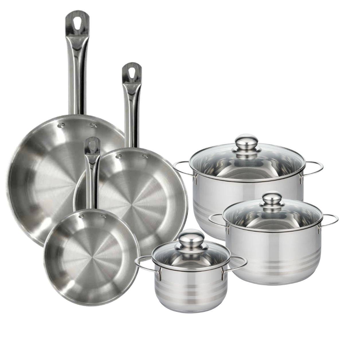 Batterie de cuisine avec 3 poêles 20/24/28 cm et 3 faitouts 16/20/24 cm en inox sans PFAS Fackelmann Eterna Brillant - Image 1