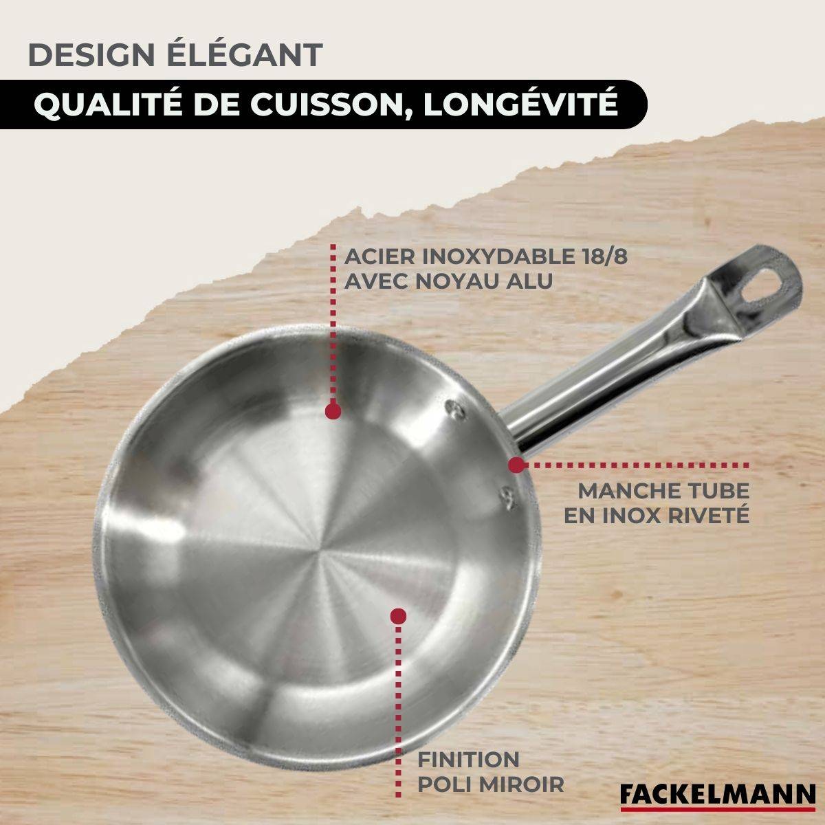 Batterie de cuisine avec 3 poêles 20/24/28 cm et 3 faitouts 16/20/24 cm en inox sans PFAS Fackelmann Eterna Brillant - Image 5
