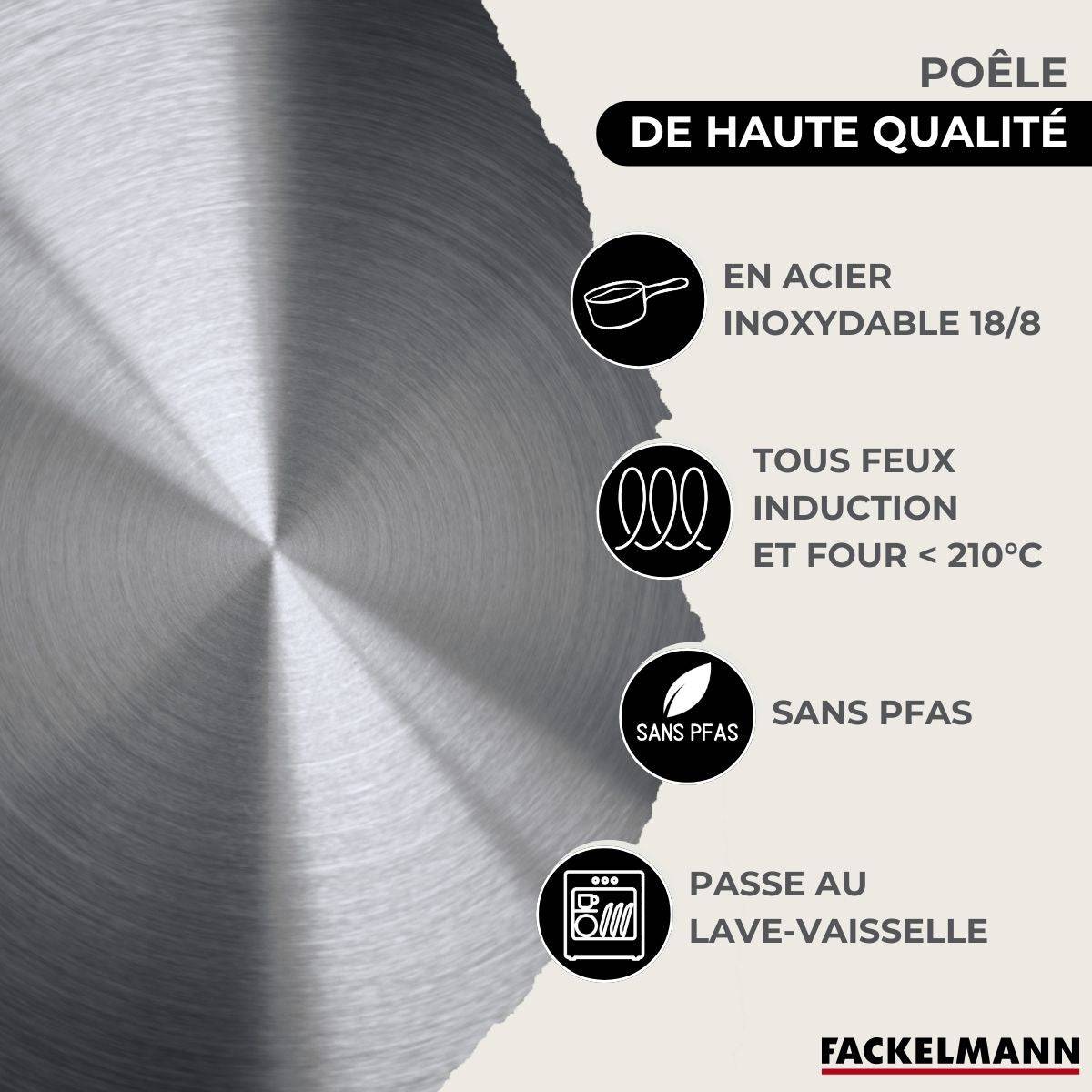 Batterie de cuisine avec 3 poêles 20/24/28 cm et 3 faitouts 16/20/24 cm en inox sans PFAS Fackelmann Eterna Brillant - Image 4