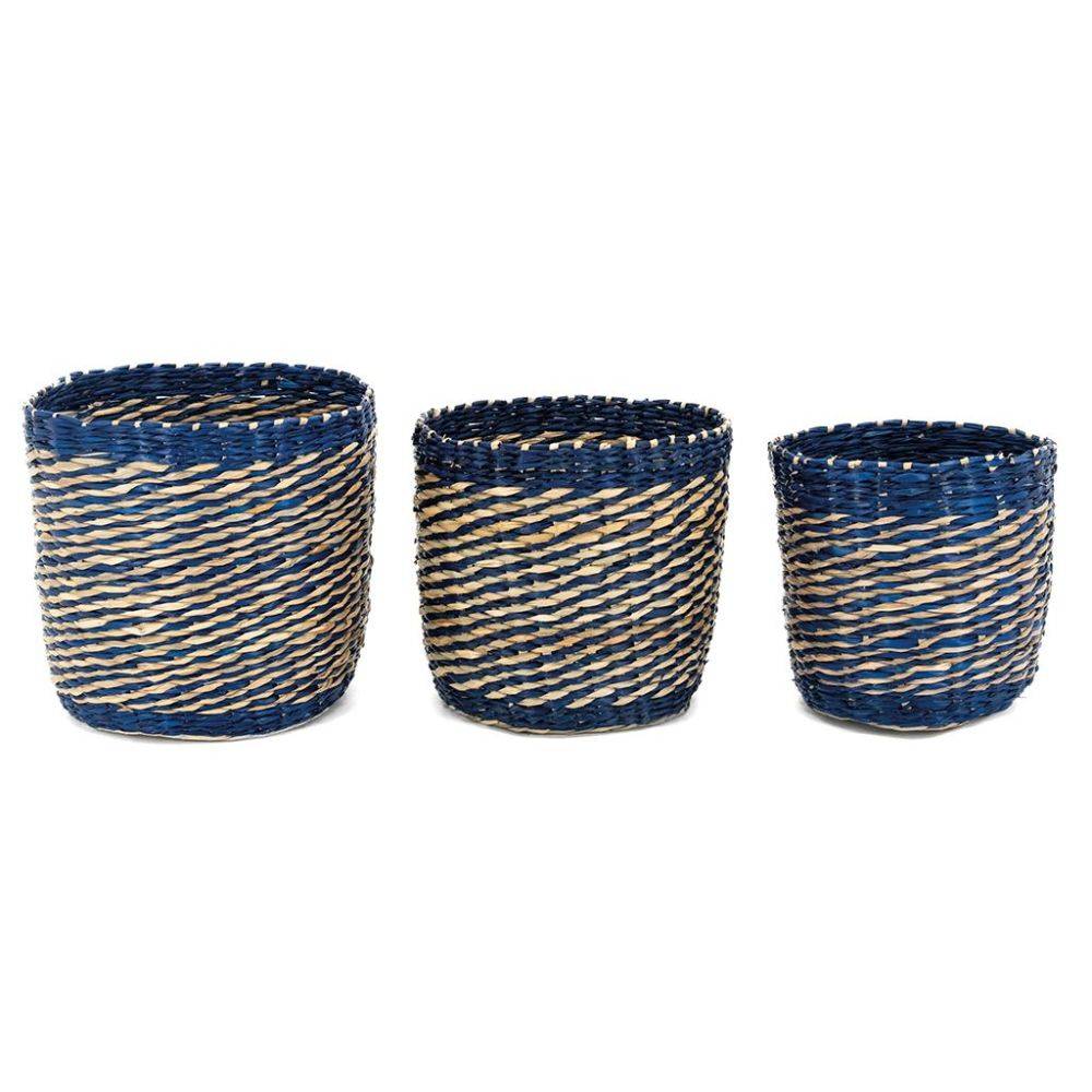 Aubry Gaspard - Cache-pots en jonc naturel et bleu (lot de 3) - Imagen 3