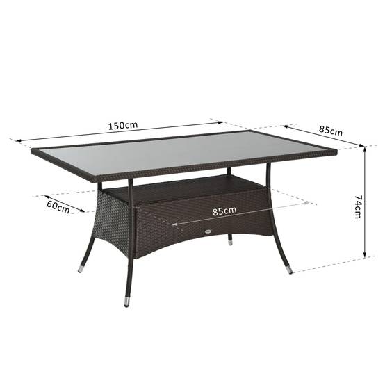 Table de jardin en polyrattan et verre de sécurité, coloris marron et noir, dimensions 150x85x74 cm - Image 3