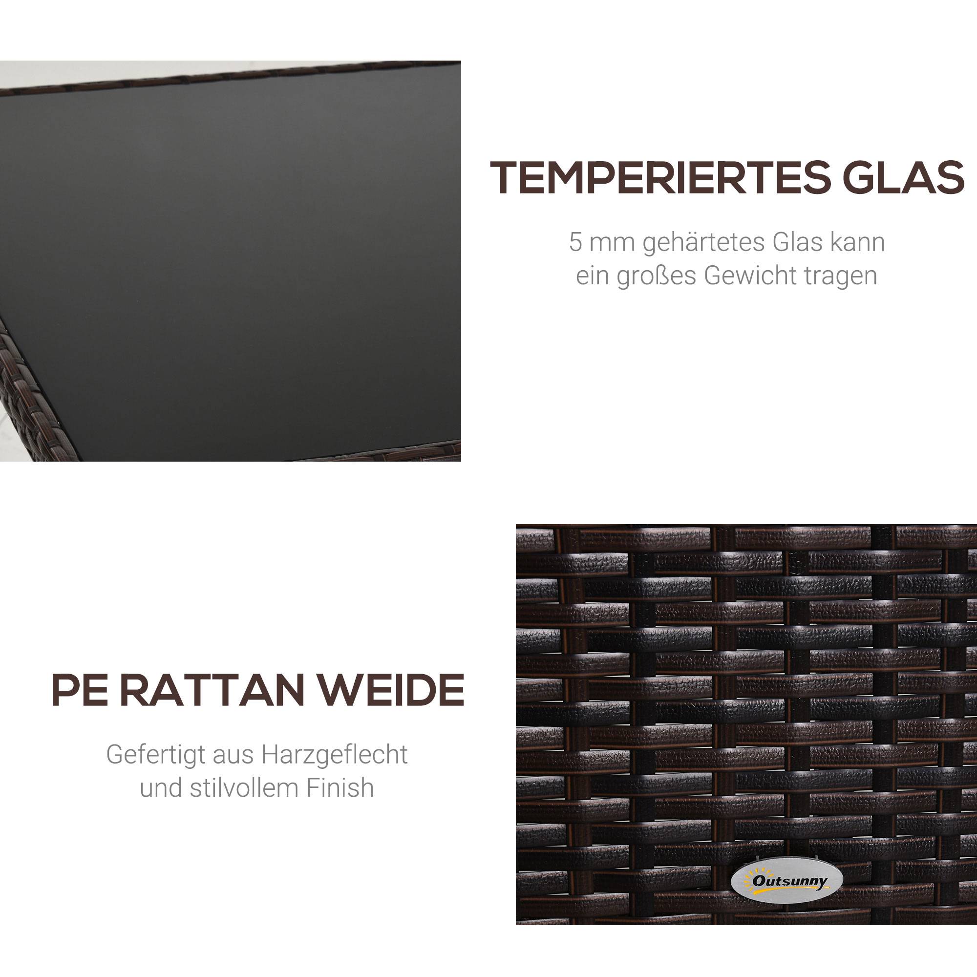 Table de jardin en polyrattan et verre de sécurité, coloris marron et noir, dimensions 150x85x74 cm - Image 5