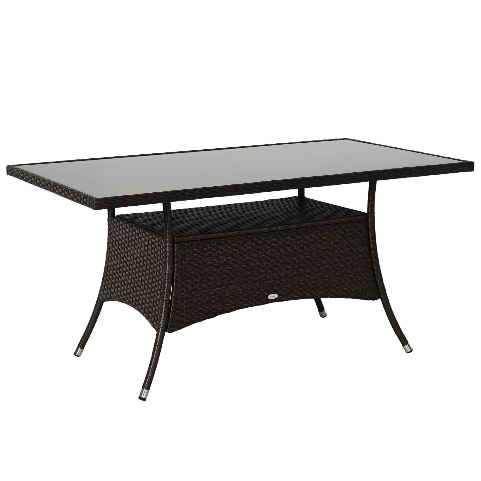 Table de jardin en polyrattan et verre de sécurité, coloris marron et noir, dimensions 150x85x74 cm - Image 1