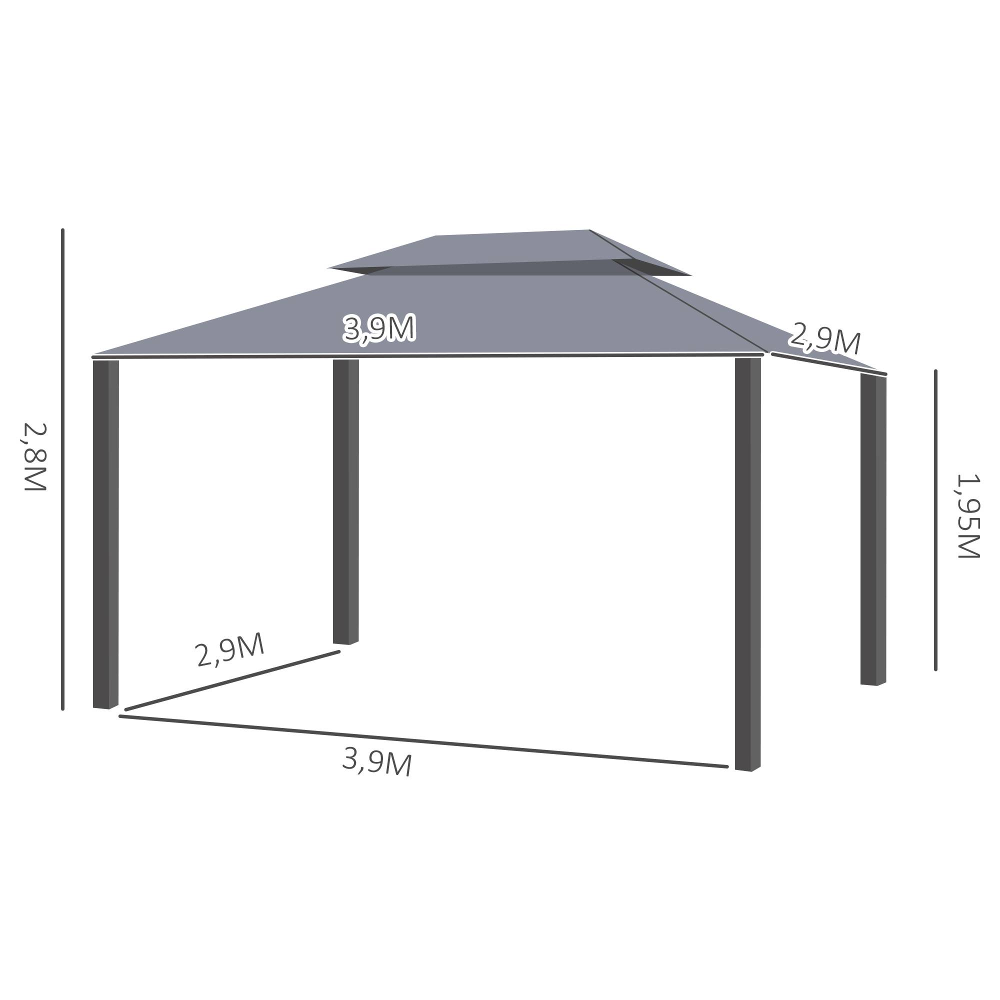 Outsunny - Tonnelle barnum pavillon jardin 4x3m double toit, parois et moustiquaires amovibles gris - Outsunny - Image 3