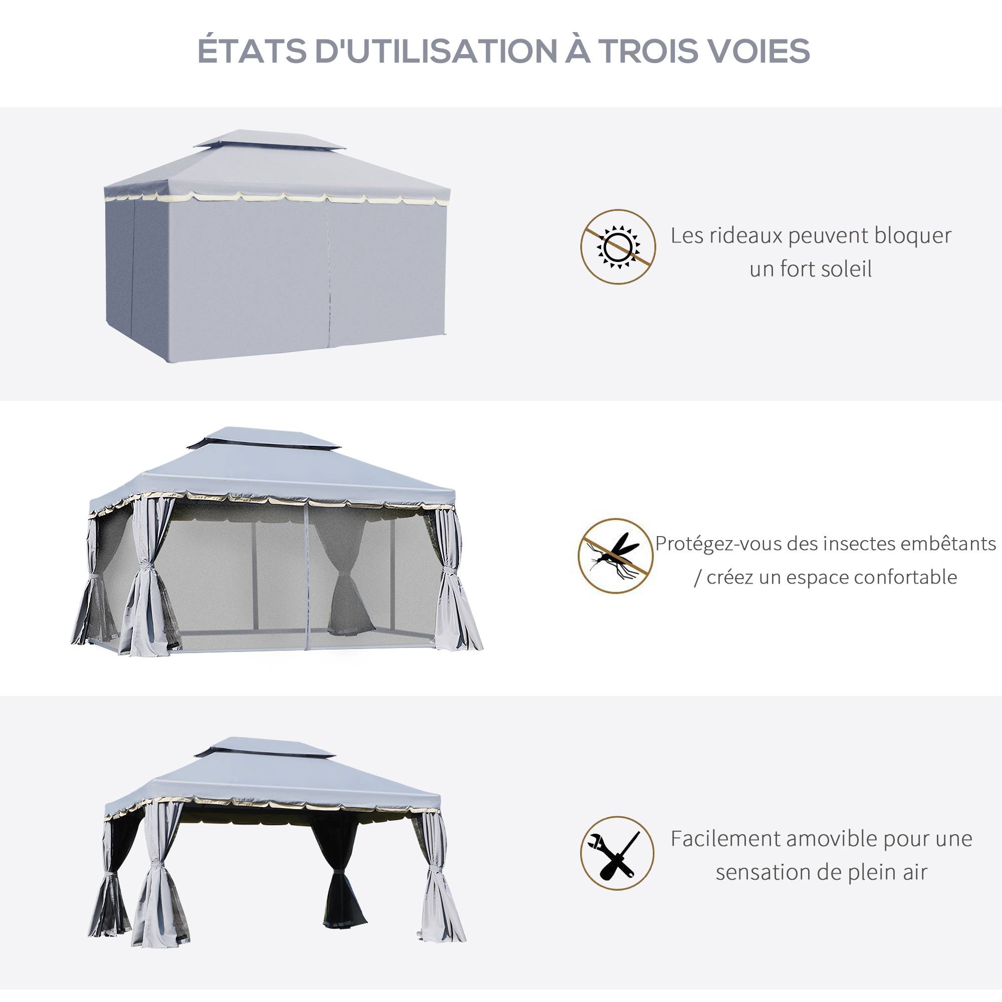 Outsunny - Tonnelle barnum pavillon jardin 4x3m double toit, parois et moustiquaires amovibles gris - Outsunny - Image 4