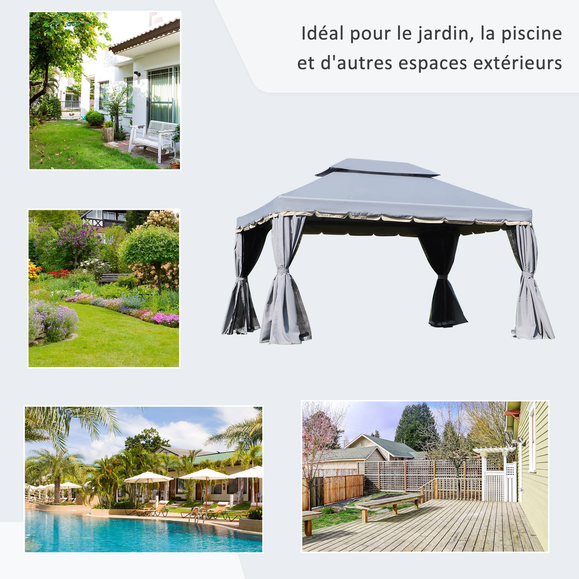 Outsunny - Tonnelle barnum pavillon jardin 4x3m double toit, parois et moustiquaires amovibles gris - Outsunny - Image 7