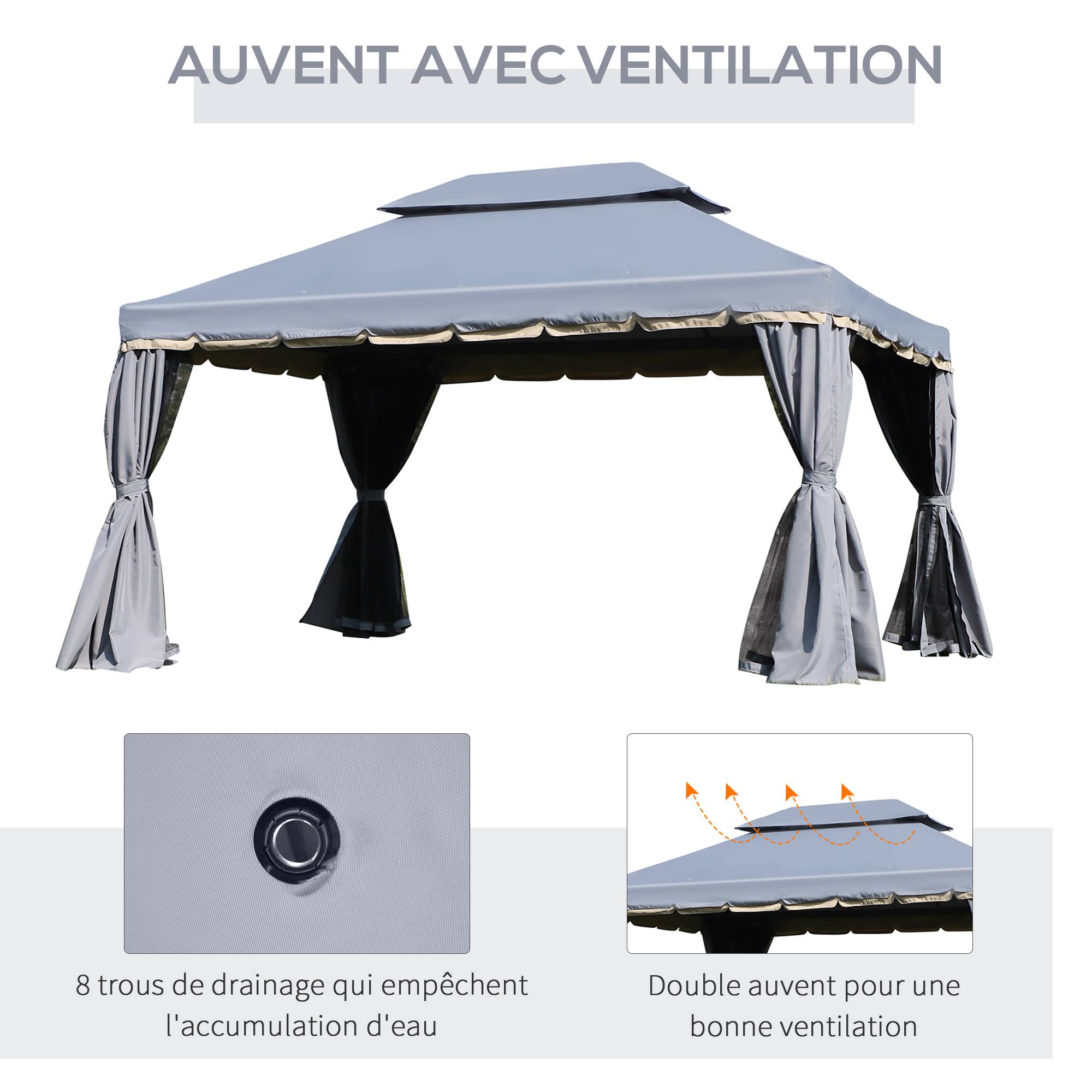 Outsunny - Tonnelle barnum pavillon jardin 4x3m double toit, parois et moustiquaires amovibles gris - Outsunny - Image 5